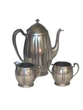 Vintage Pilgrim Solid Pewter 3-Piece Coffee Tea Service Creamer Sugar Set 2311